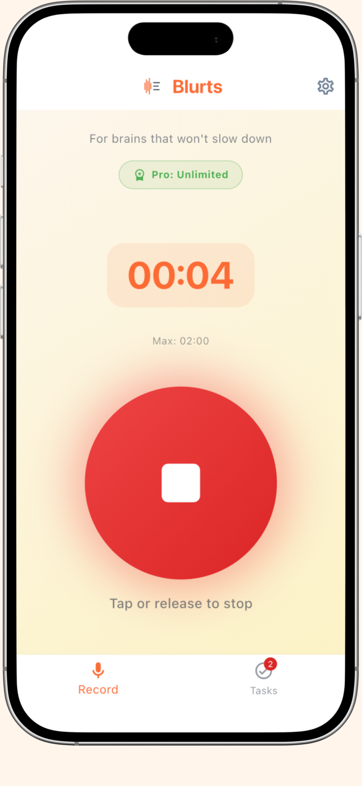 Blurts app - voice recording screen